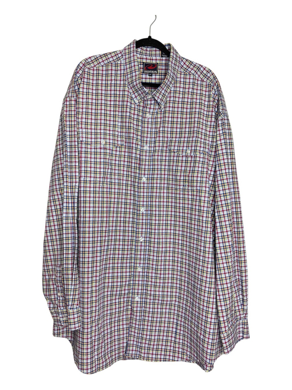 Roper Plaid Cotton Multi Colour Button Down Long Sleeve Shirt, size 3XT